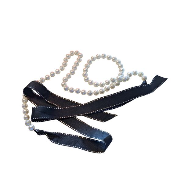 Vintage Contrasting Stitch Black Crossgrain Ribbon Pearl 77  display picture 1